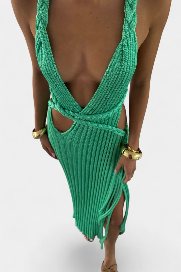 Jamie Maxi Knit Dress with Cable Detail at the Waist