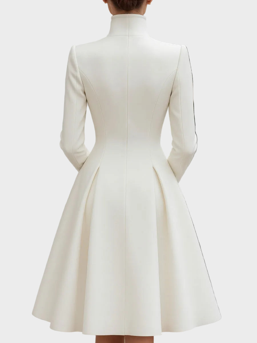 Vinira | Elegant Double-Breasted Flared A-Line Coat Dress