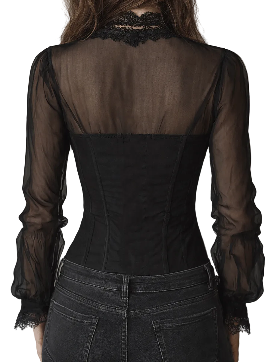 Shelly | Vintage Chic Black Sheer Lace Corset Blouse