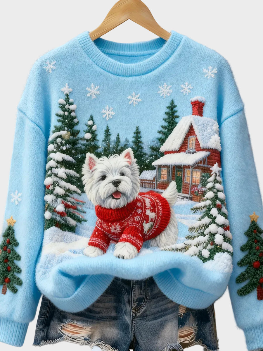 Wyla | Women's Retro Flannel Top with Christmas Artistic Animal Print - Casual