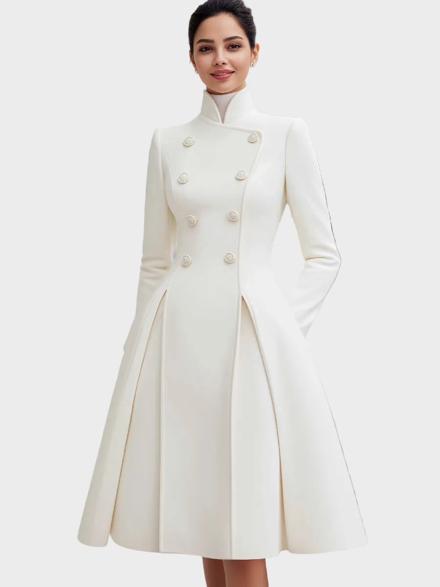 Vinira | Elegant Double-Breasted Flared A-Line Coat Dress