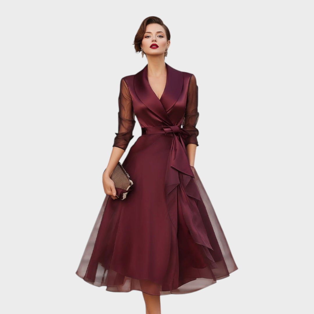 Faye | Elegant Midi Dress with Sheer Sleeves