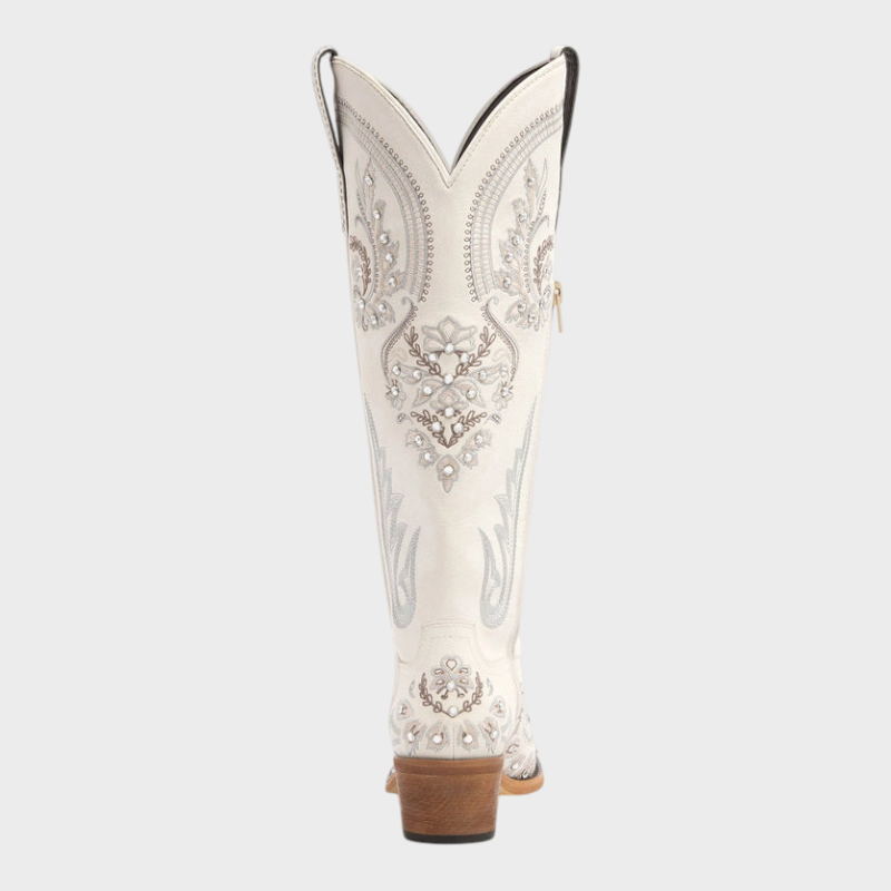 Zaira | Aurelia Women's Cowboy Boots - Ivory Pearl with Snip Toe & Floral Embroidery