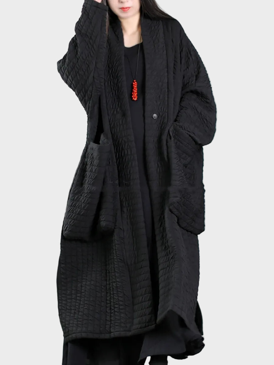 Adellefa | Plus Size Women Autumn Pure Color V-Neck Padded Long Coat