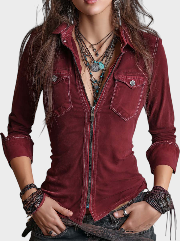 Mendy | Vintage shirt with zipper and pockets