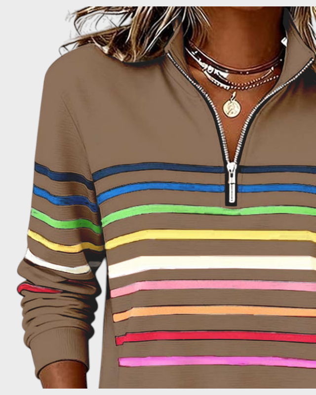 Marlen | Rainbow Half-Zip Blouse