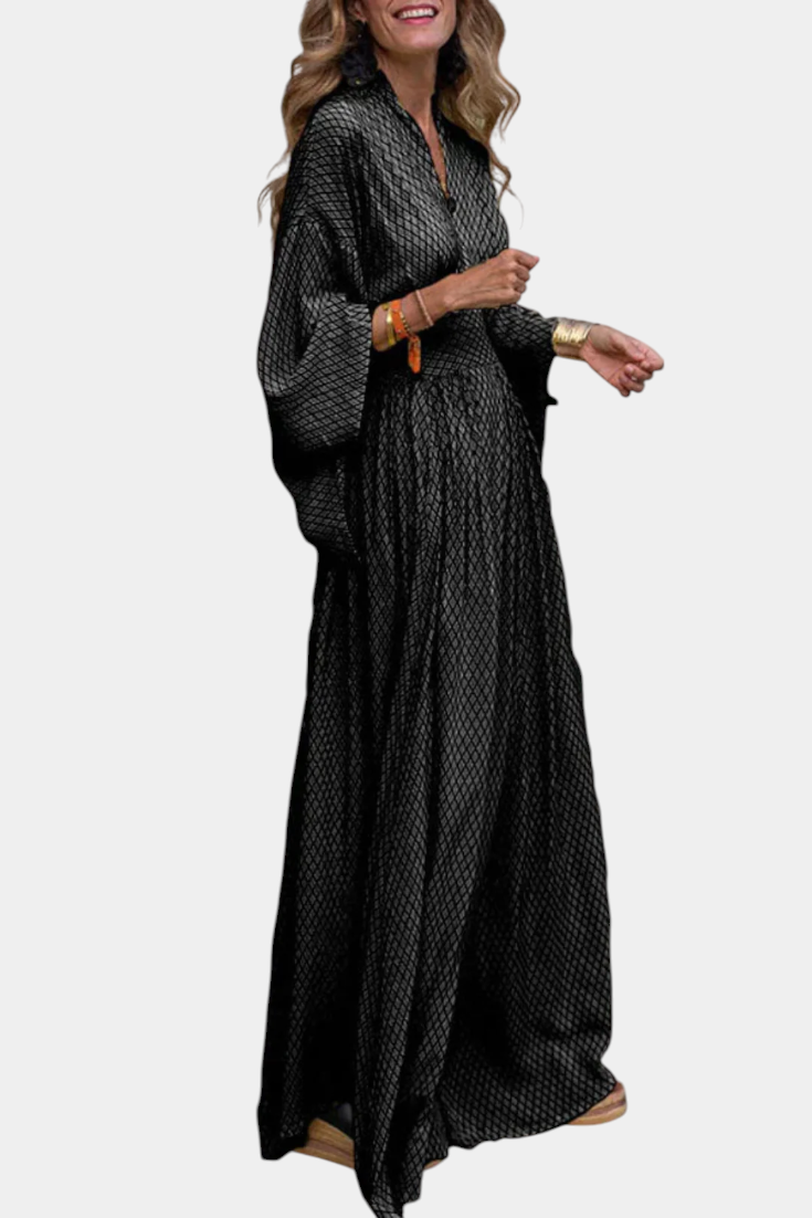 Anelia - Maxi Geometric Dress with V Neckline