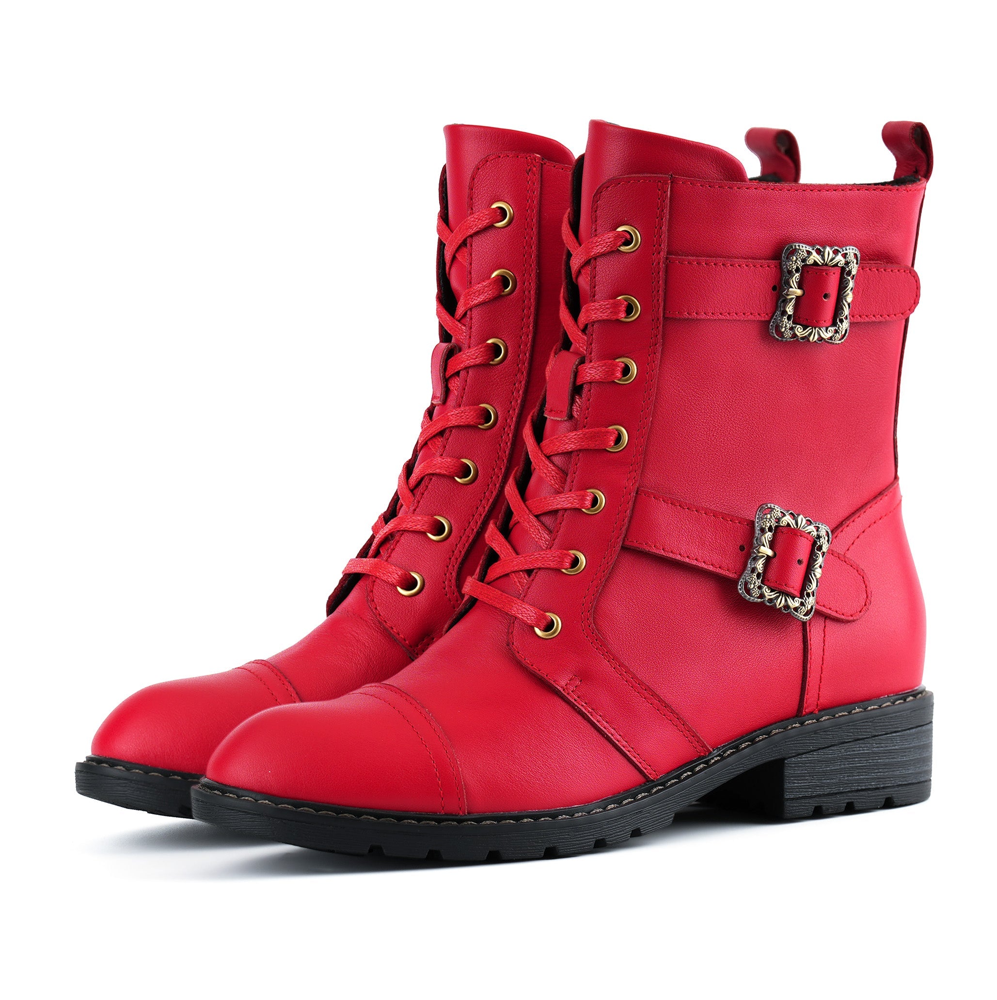 Lucy | Timeless Grace Floral Lace-Up Flat Ankle Boots