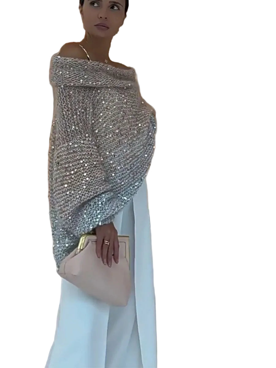 Mia | Sparkle Off Shoulder Knit Sweater