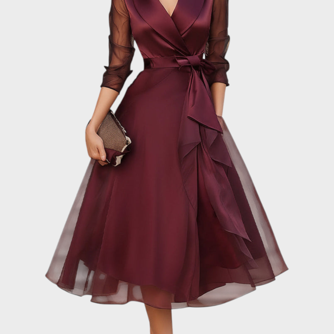 Faye | Elegant Midi Dress with Sheer Sleeves