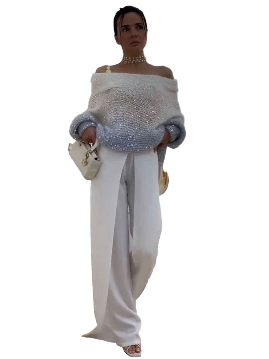 Mia | Sparkle Off Shoulder Knit Sweater