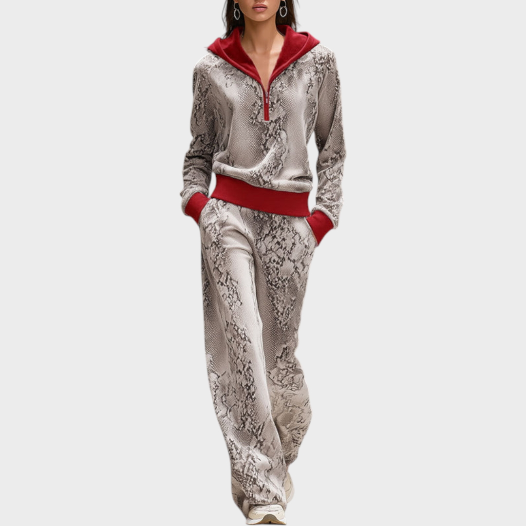 Jordynn | Everyday Sport Retro Snake Skin Gray Velvet Hoodie and High-Waisted Pants