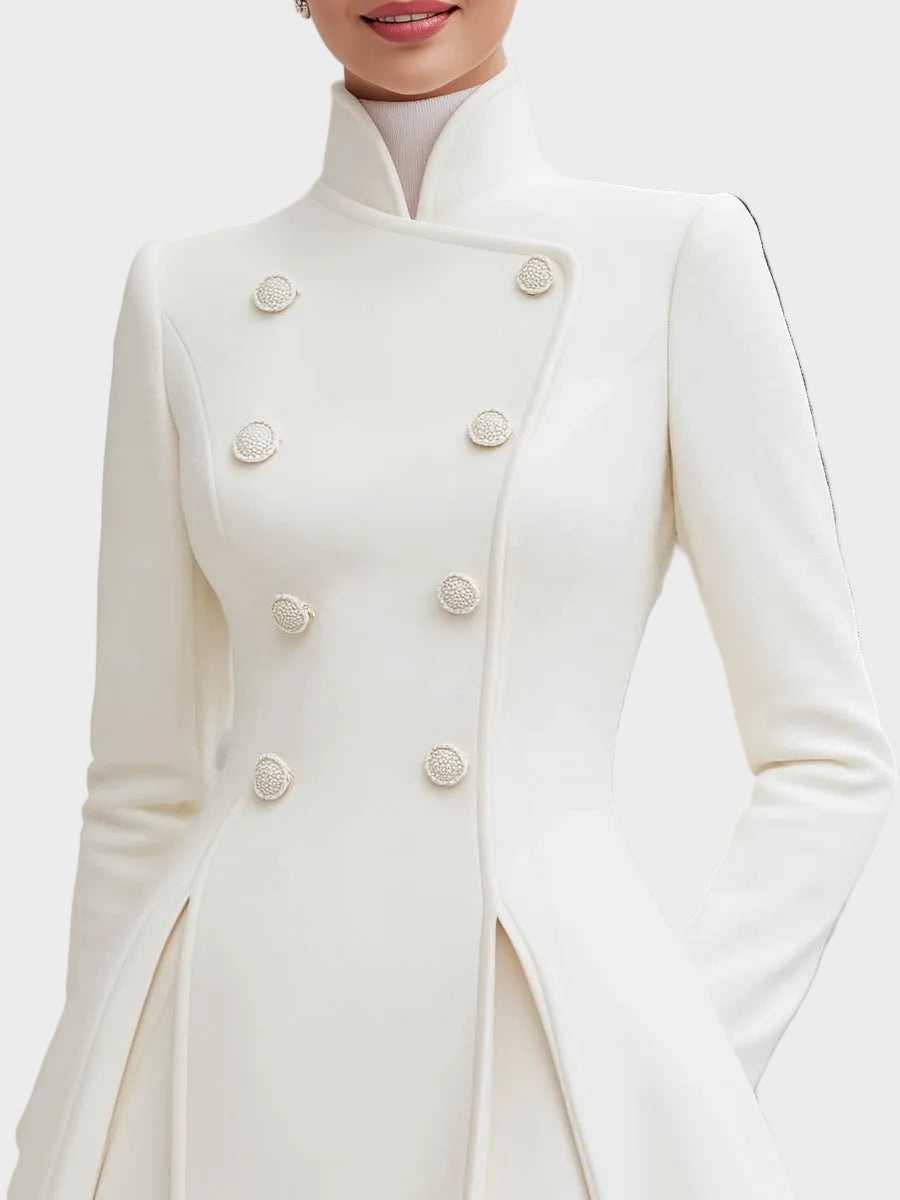 Vinira | Elegant Double-Breasted Flared A-Line Coat Dress