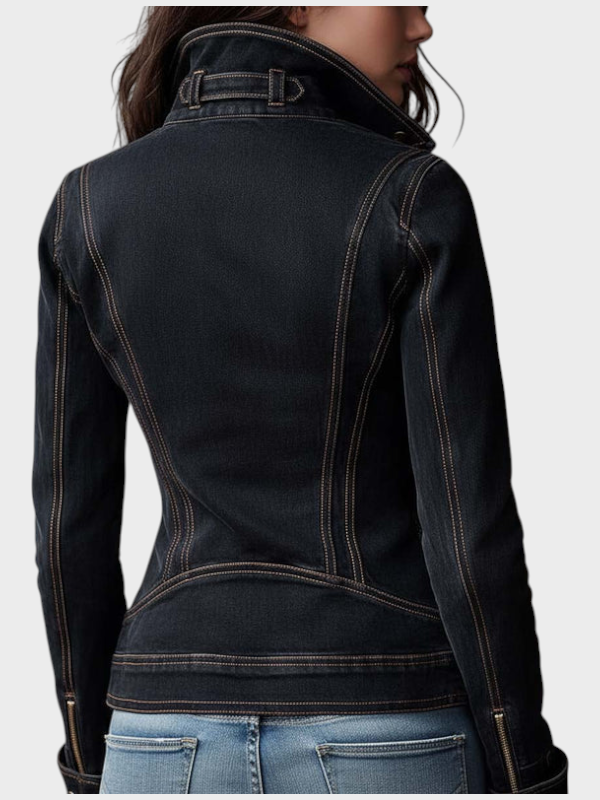 Hanne | Vintage Washed Denim Motorcycle Jacket – Charcoal Edge