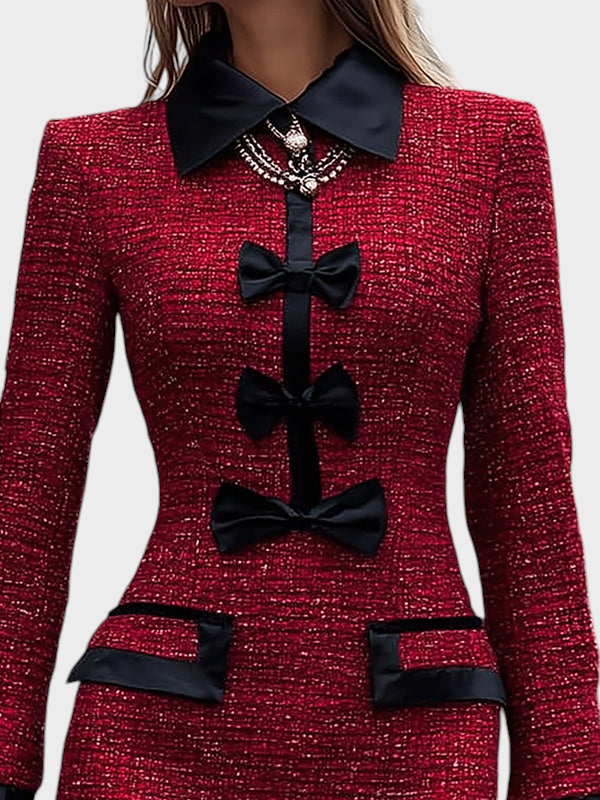 Cynthia | Red Tweed Dress with Black Details