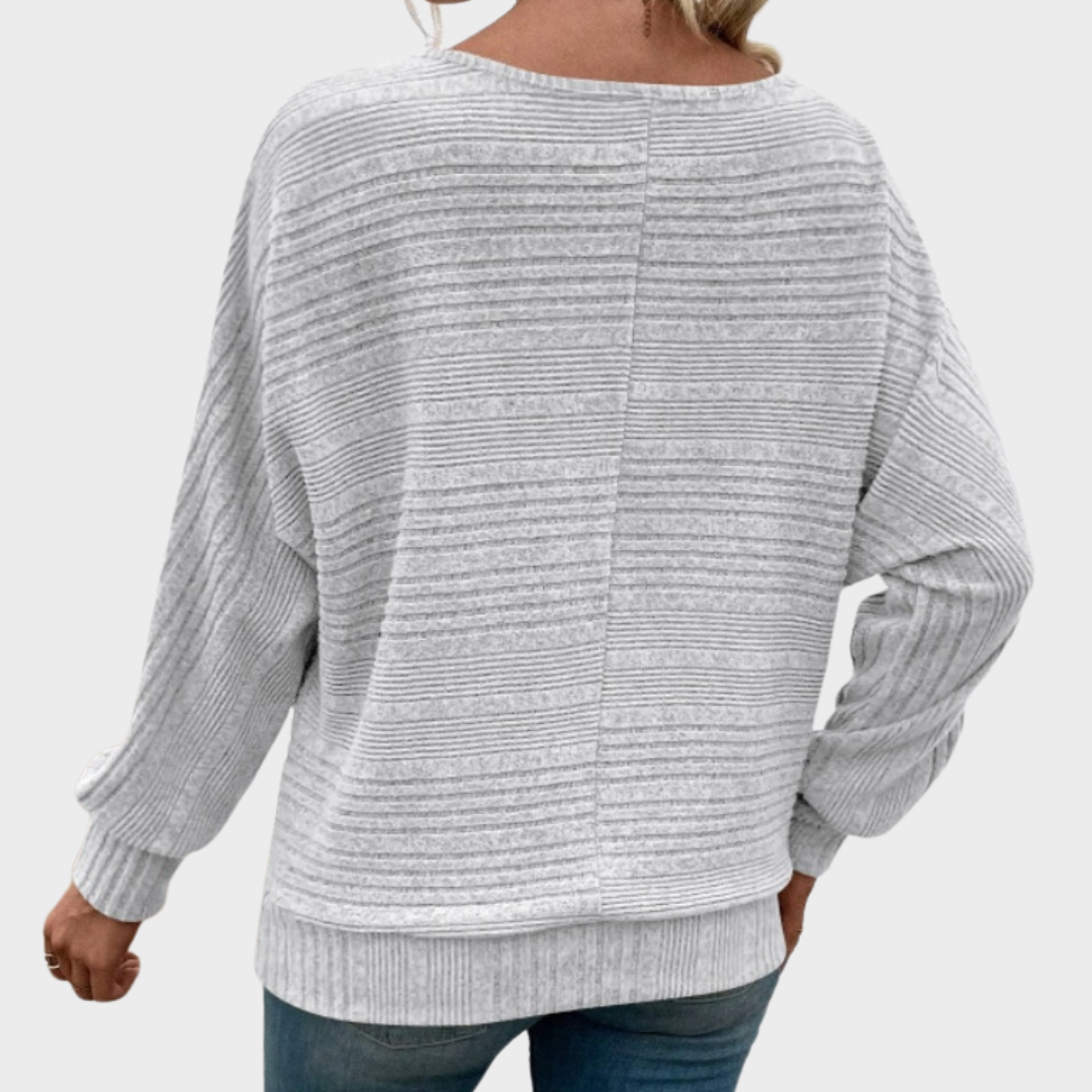 Yasmin | Solid Round-Neck Striped Top with Long Sleeves