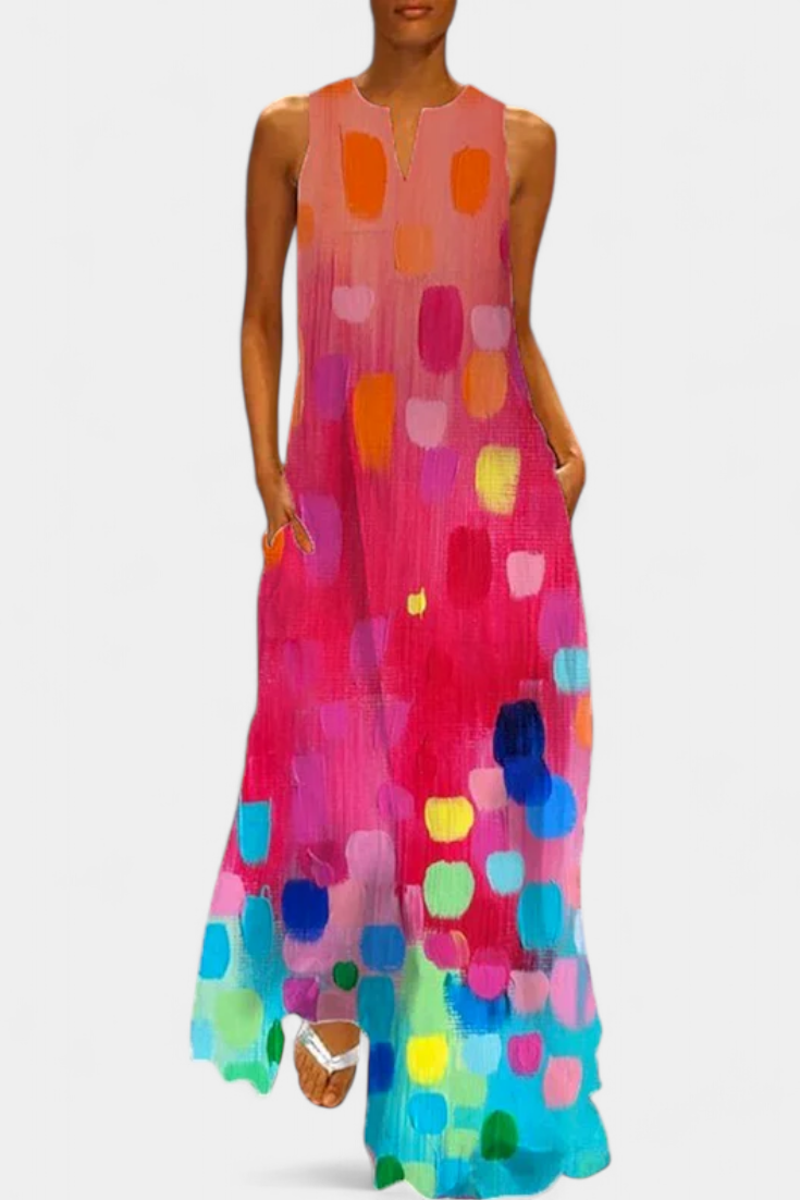 Enna Multicolor Sleeveless Dress with V-Neck