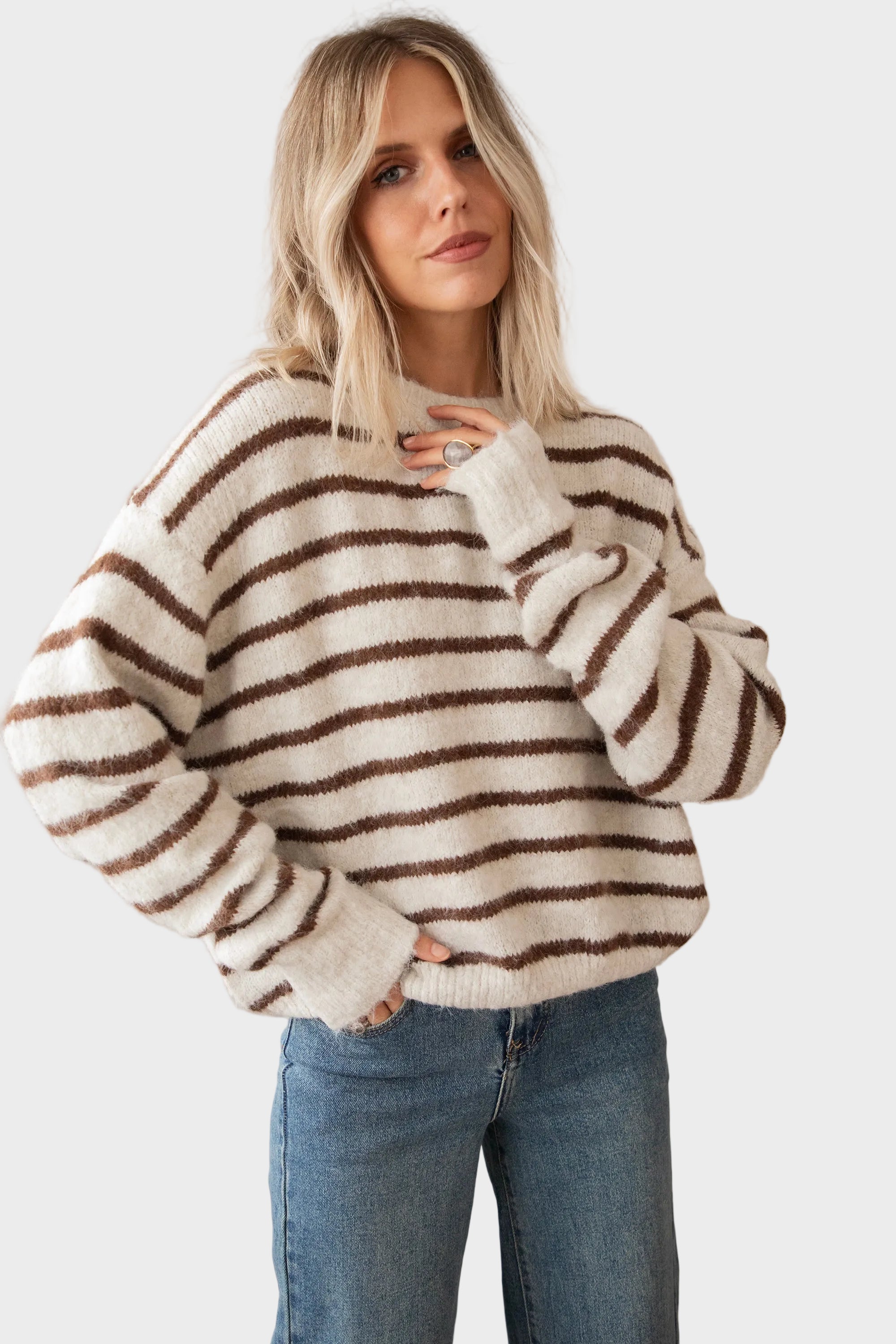 Janine | Pullover - Samantha Stripe - Beige/Choco