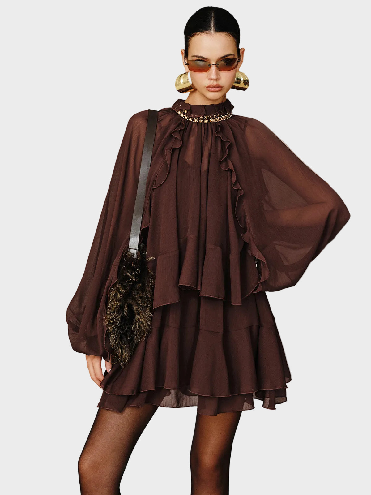 Tiana | Tiered Ruffle Chiffon Mini Dress Set with Liner