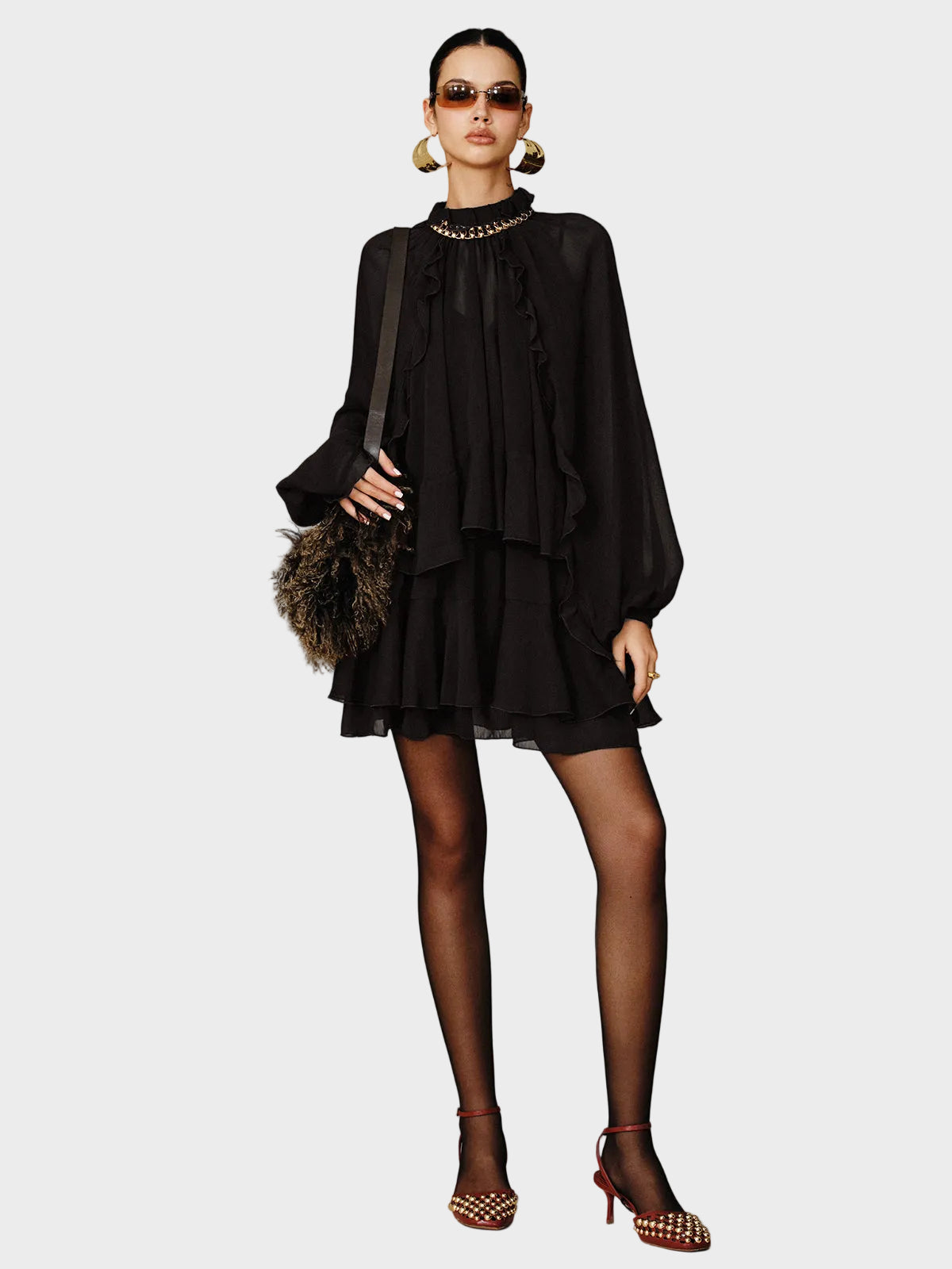 Tiana | Tiered Ruffle Chiffon Mini Dress Set with Liner