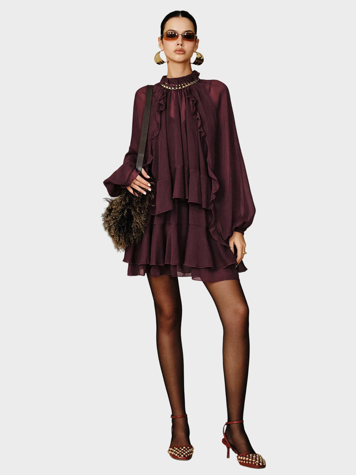 Tiana | Tiered Ruffle Chiffon Mini Dress Set with Liner