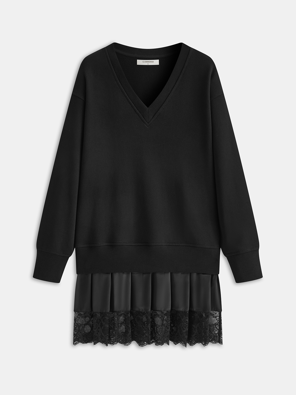 Katie - Pleated Hem Lace-Trimmed Sweatshirt Dress