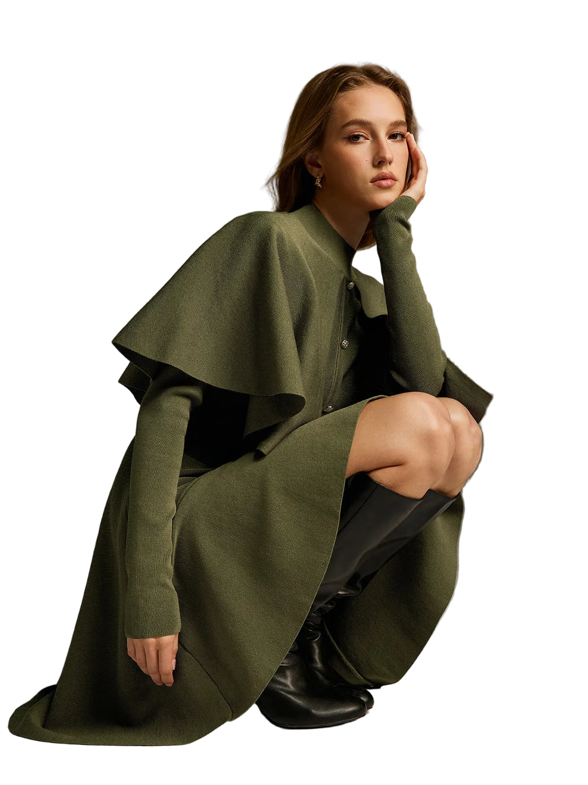 Coleen | Capelet-Style Button-Front Belted Midi Dress