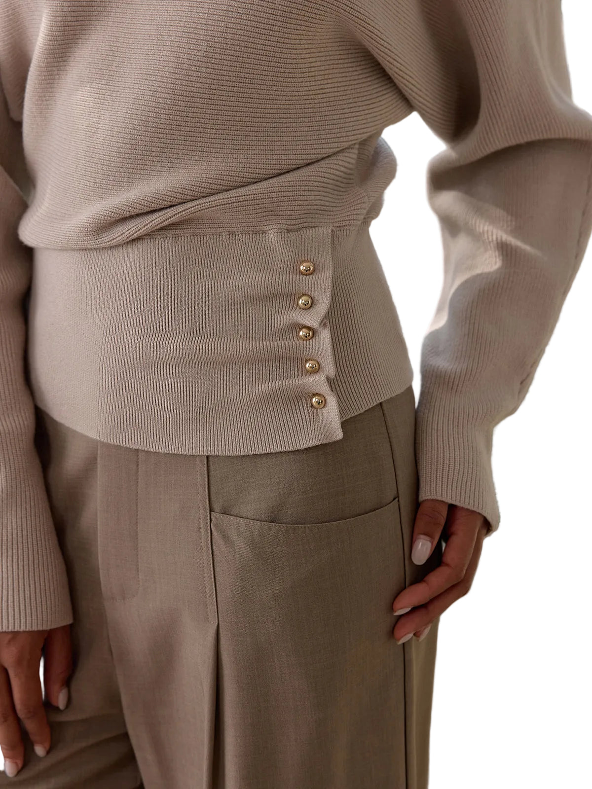 Rina - Metal Detail Ribbed Knit Sweater