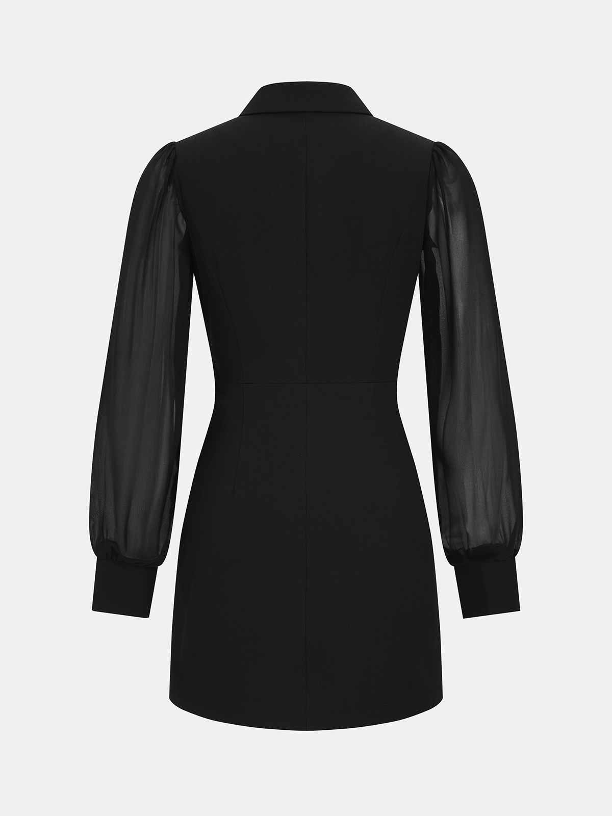 Bella - Sheer-Sleeve Metal Buckle Blazer Dress