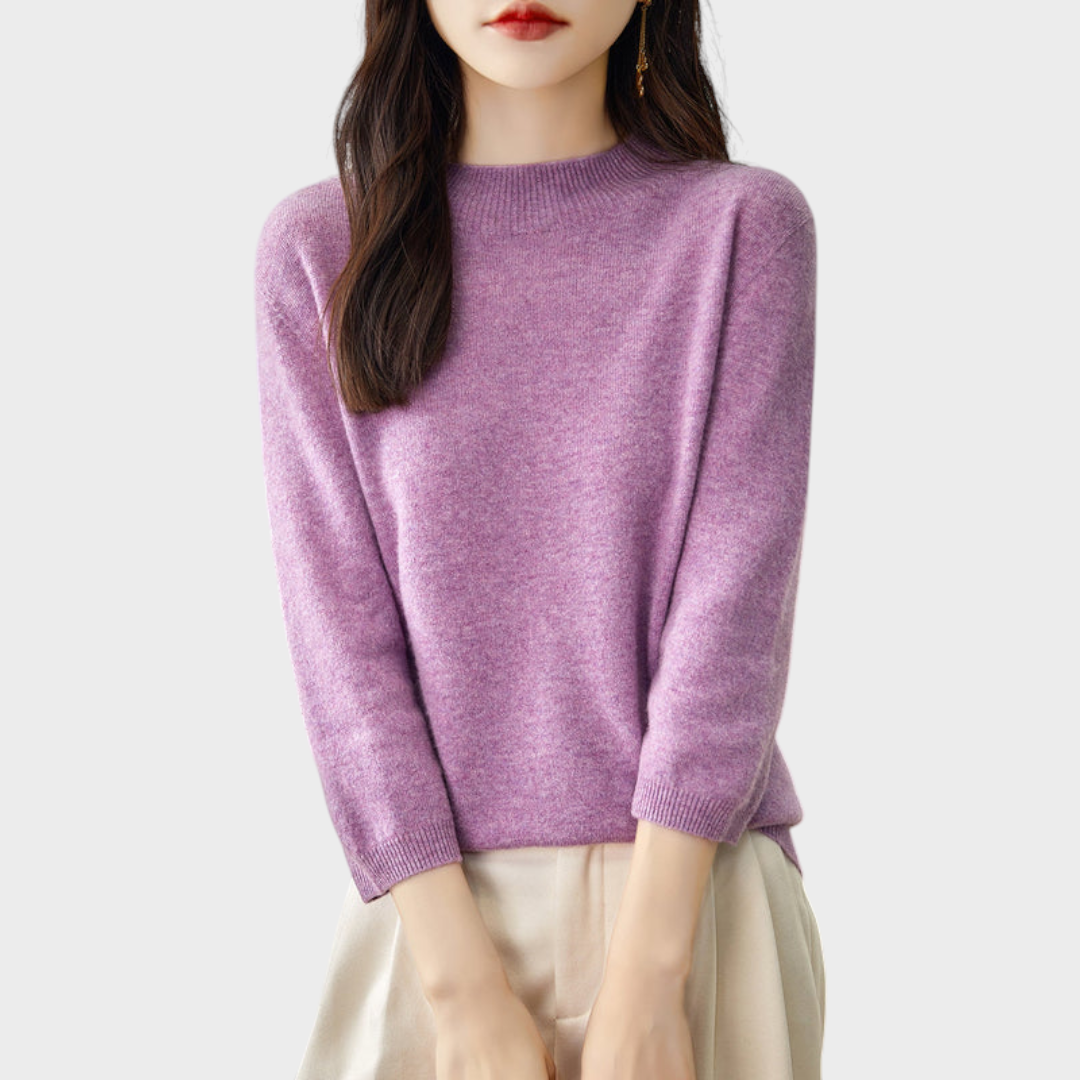 Lilith | 100% Wool Half-Sleeve Sweater with Mock Neck