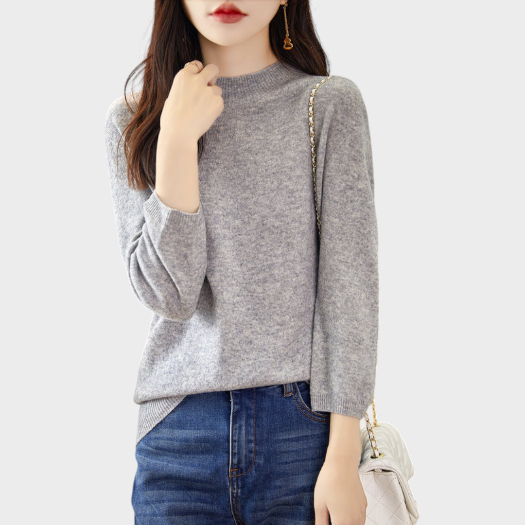 Lilith | 100% Wool Half-Sleeve Sweater with Mock Neck