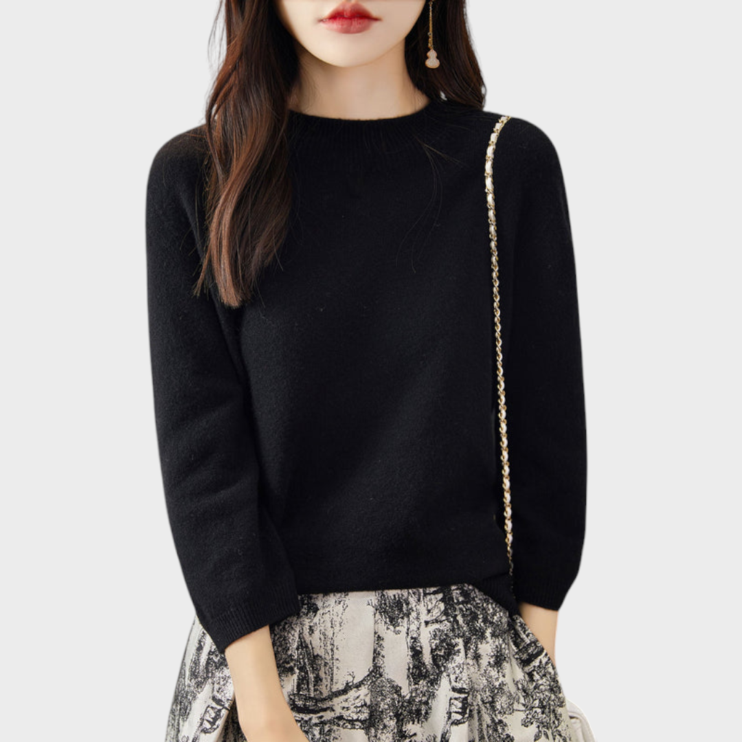 Lilith | 100% Wool Half-Sleeve Sweater with Mock Neck