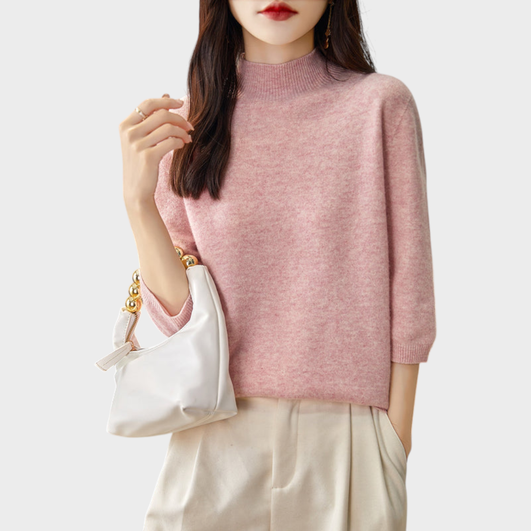 Lilith | 100% Wool Half-Sleeve Sweater with Mock Neck