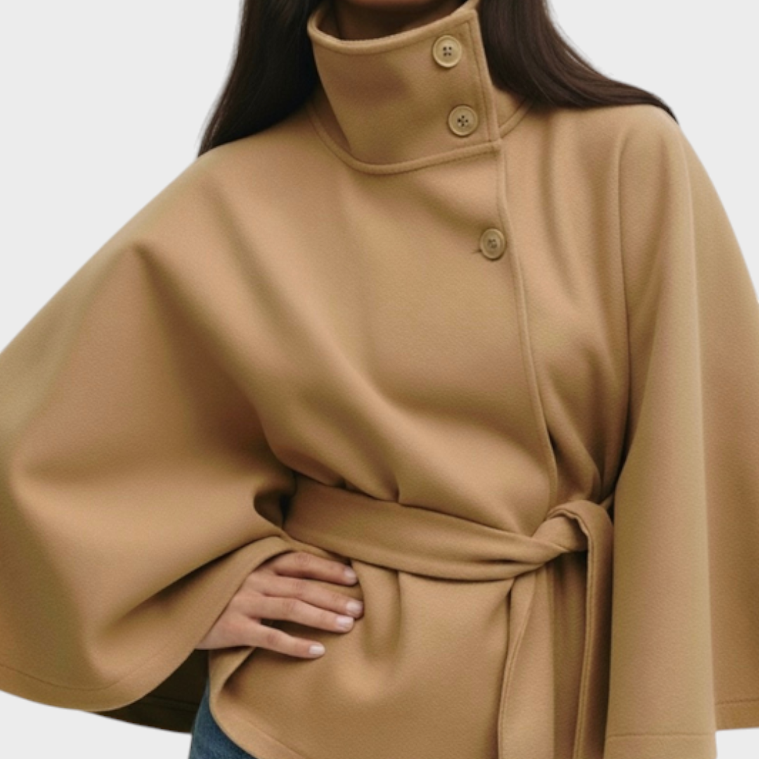 Shayla | Cape Jacket with High Neck and Belt