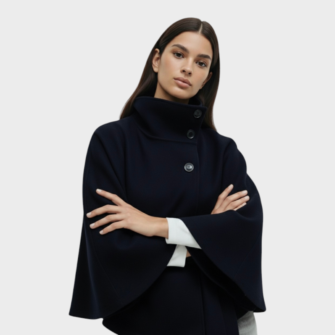 Shayla | Cape Jacket with High Neck and Belt