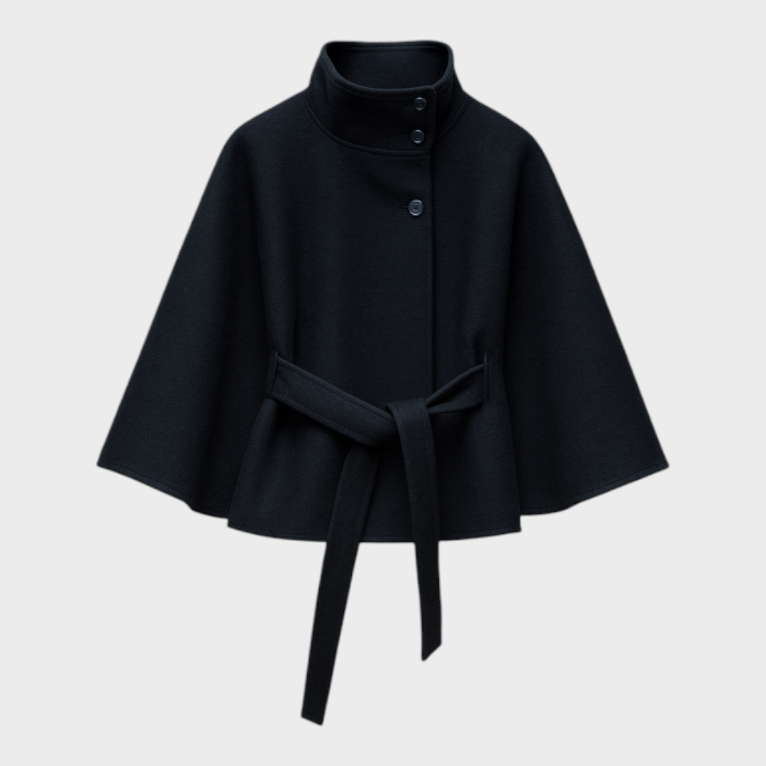 Shayla | Cape Jacket with High Neck and Belt