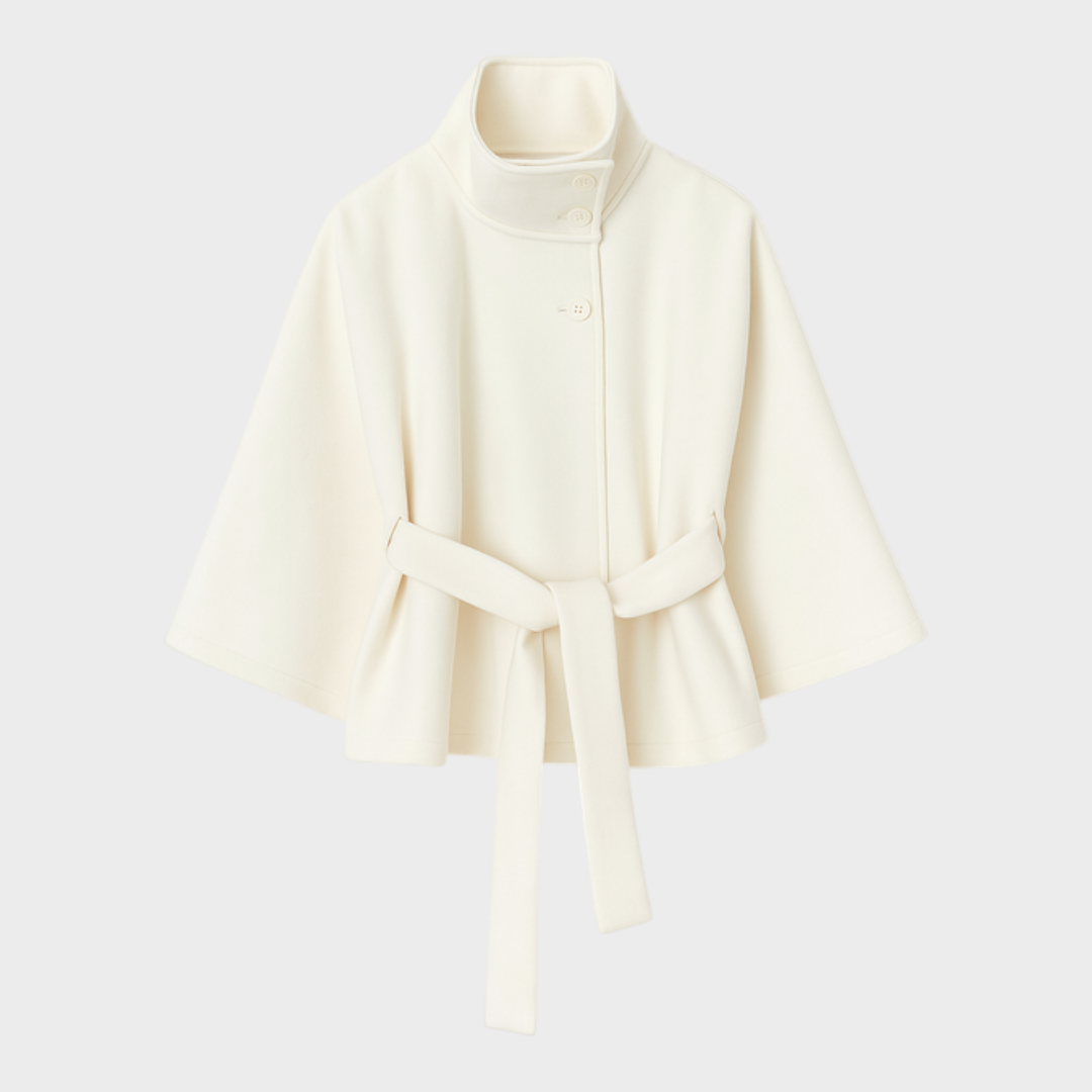 Shayla | Cape Jacket with High Neck and Belt