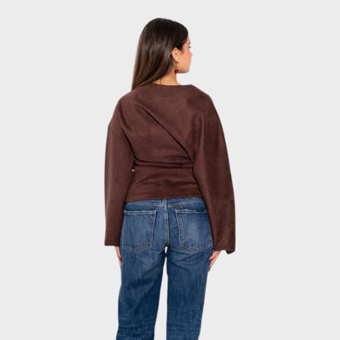 Tyronia | Suede Draped Top - Brown