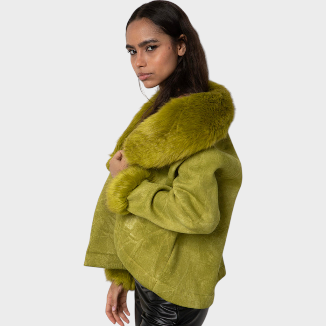 Nathalie | Green Faux Fur Jacket