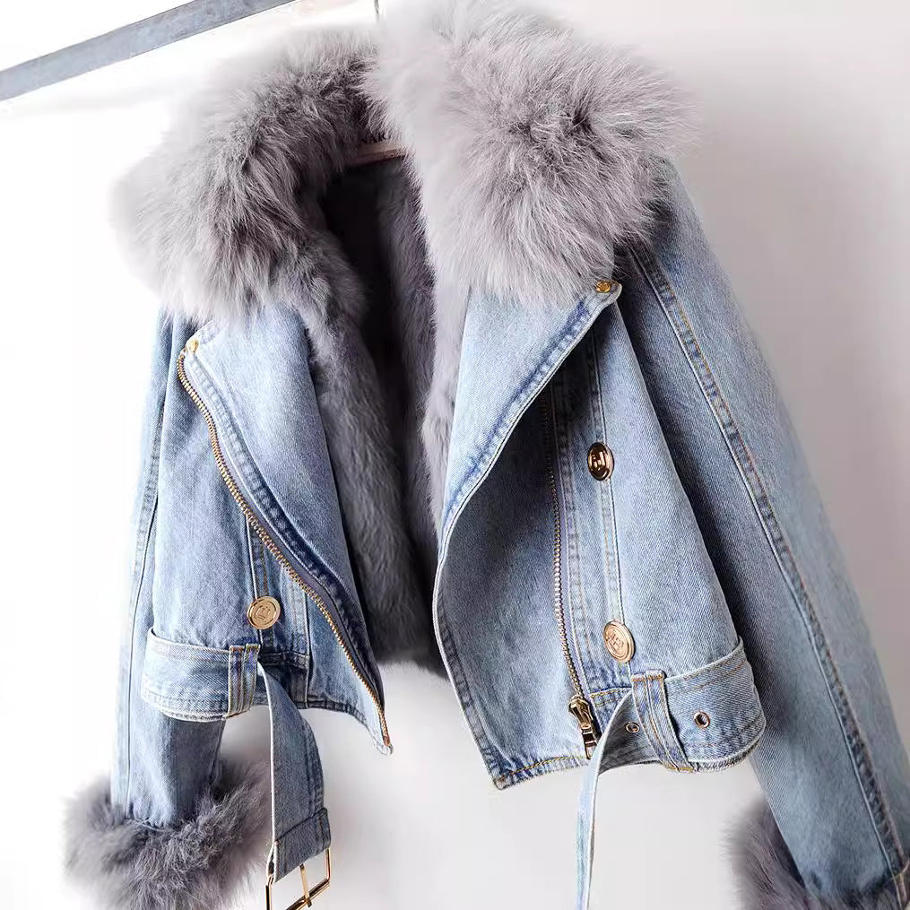 Margaux | Luxurious Fox Fur Denim Jacket