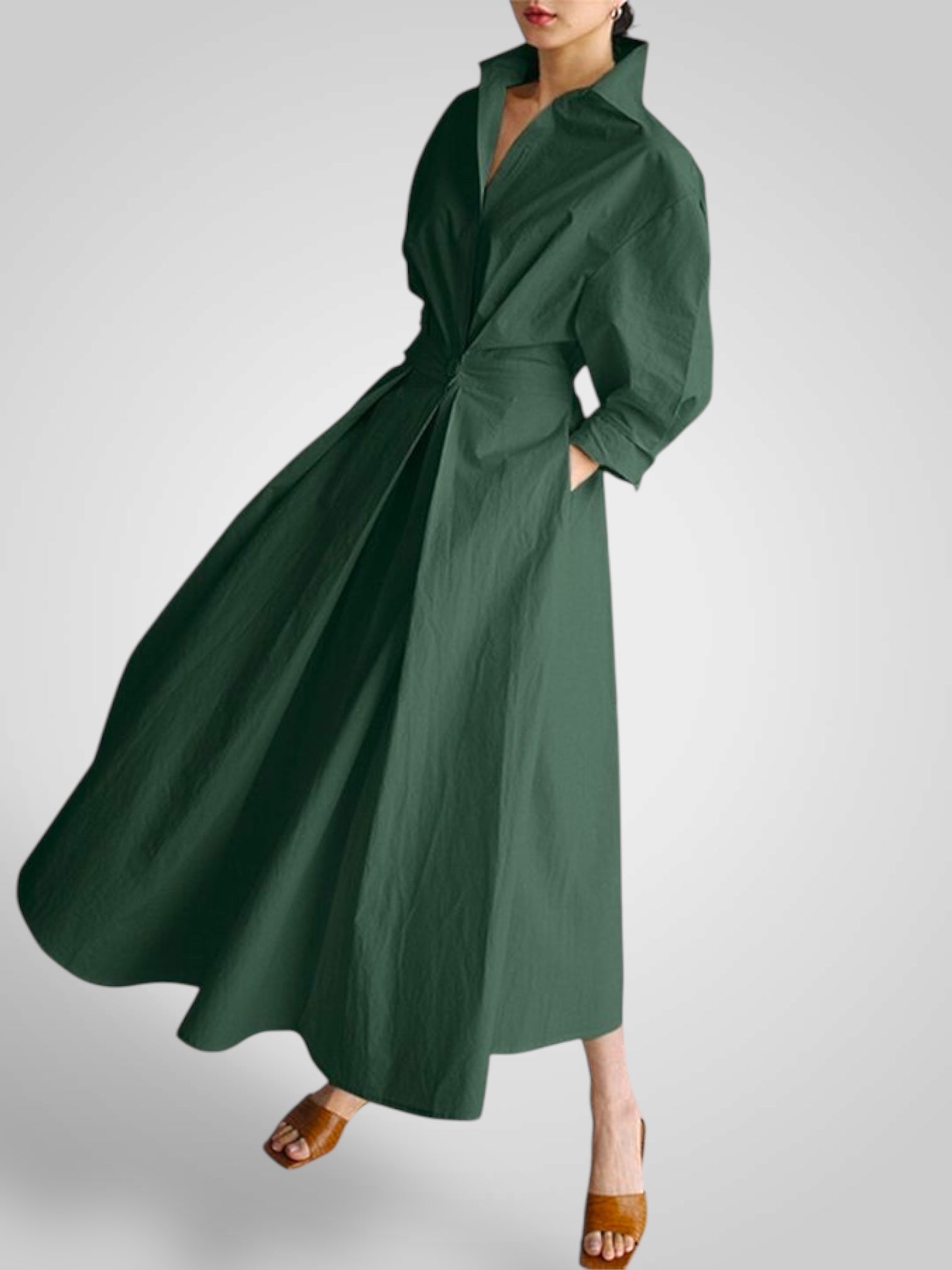 Ella | Women's Maxi Dress with Pockets, Buttons, Long Sleeves