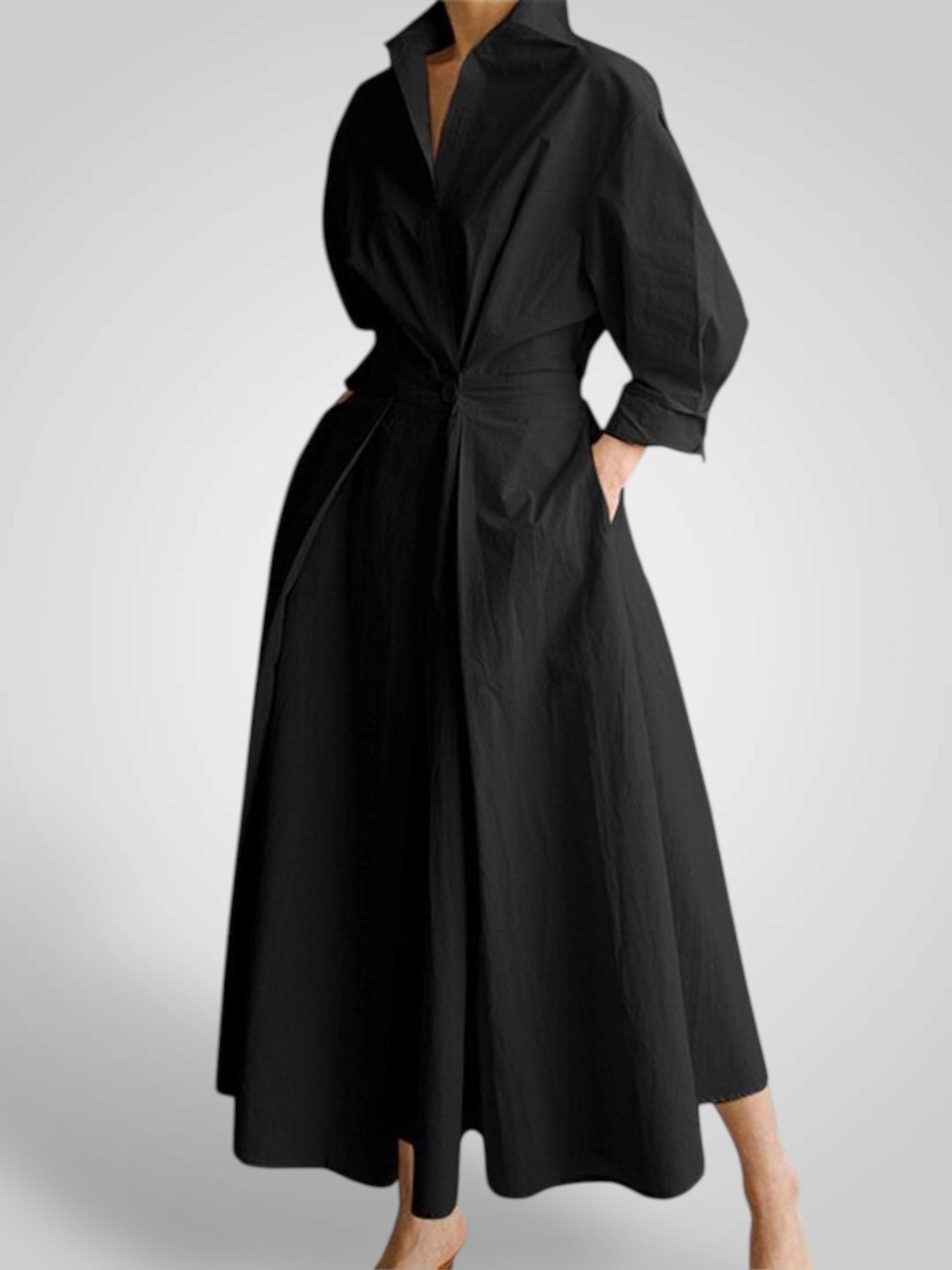 Ella | Women's Maxi Dress with Pockets, Buttons, Long Sleeves