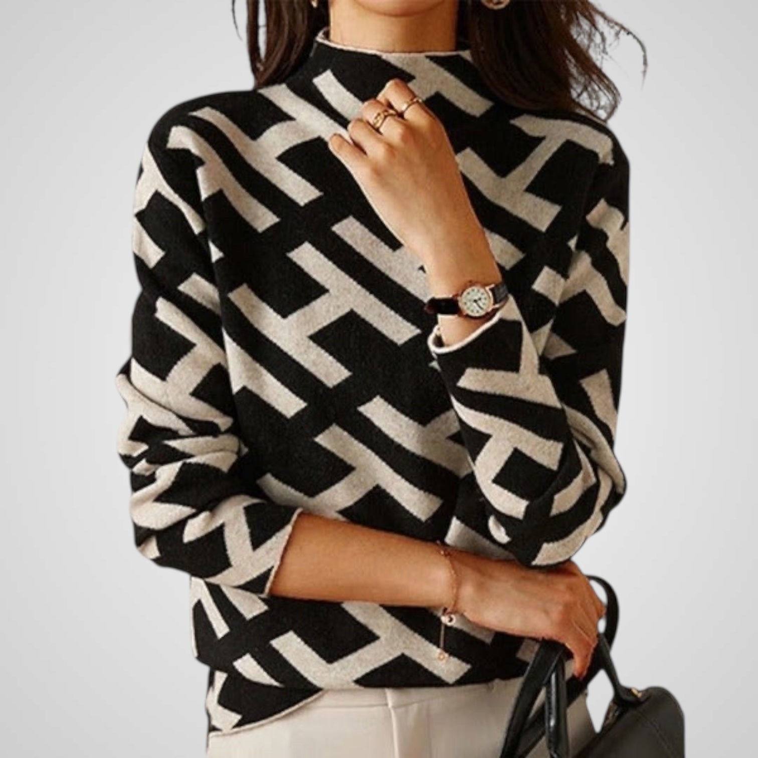 Lisi | Women's Long Sleeve Geometric Knitted Blouse