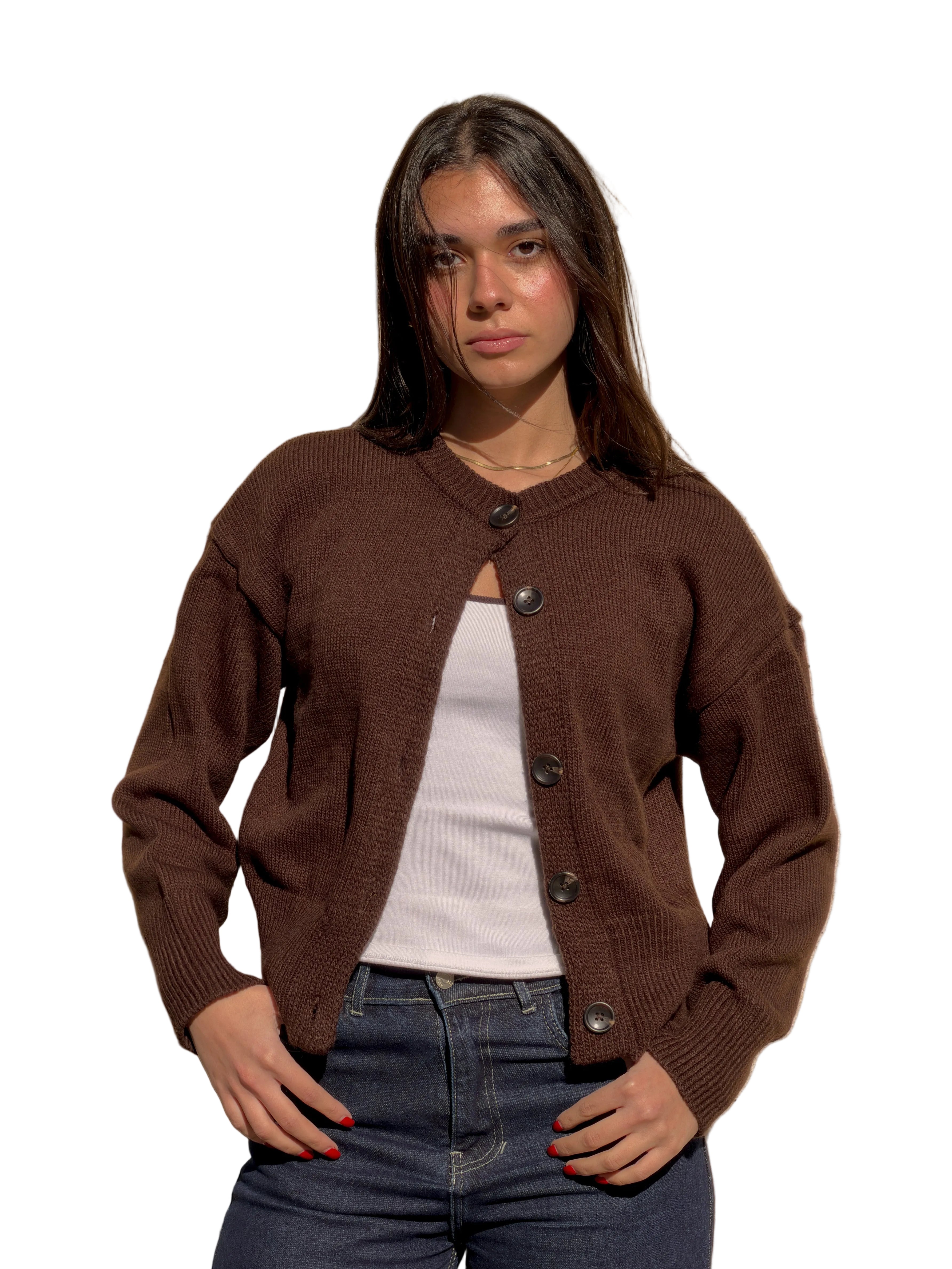Georgina - Brown Buttoned Knit Cardigan