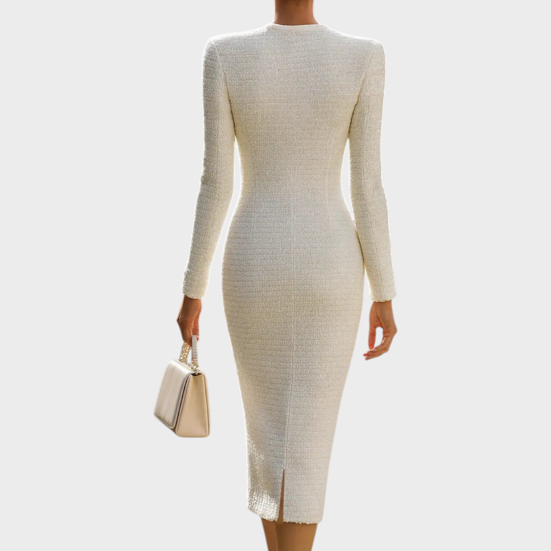 Ahtisa | Ivory Tweed Button-Down With Patch Pockets - Midi Dress