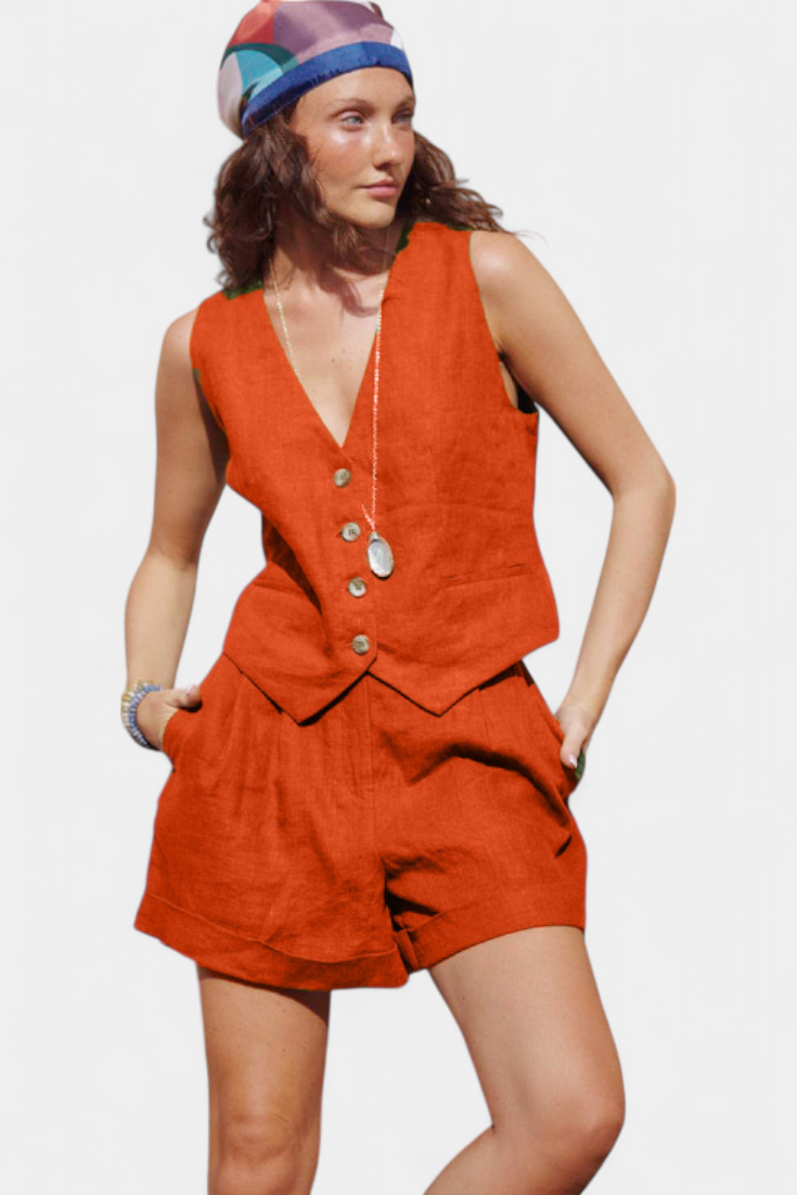 ennifer Linen Cotton Vest and Shorts Set
