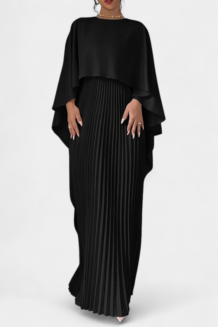 Jane Maxi Dress with High Neck, Pleats and Ruffle Sleeves