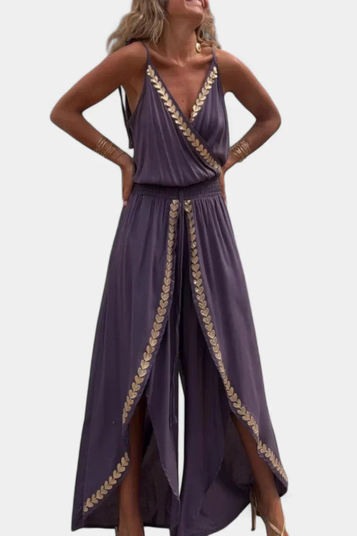 Donatilla Jumpsuit with Gold Details and Open Back