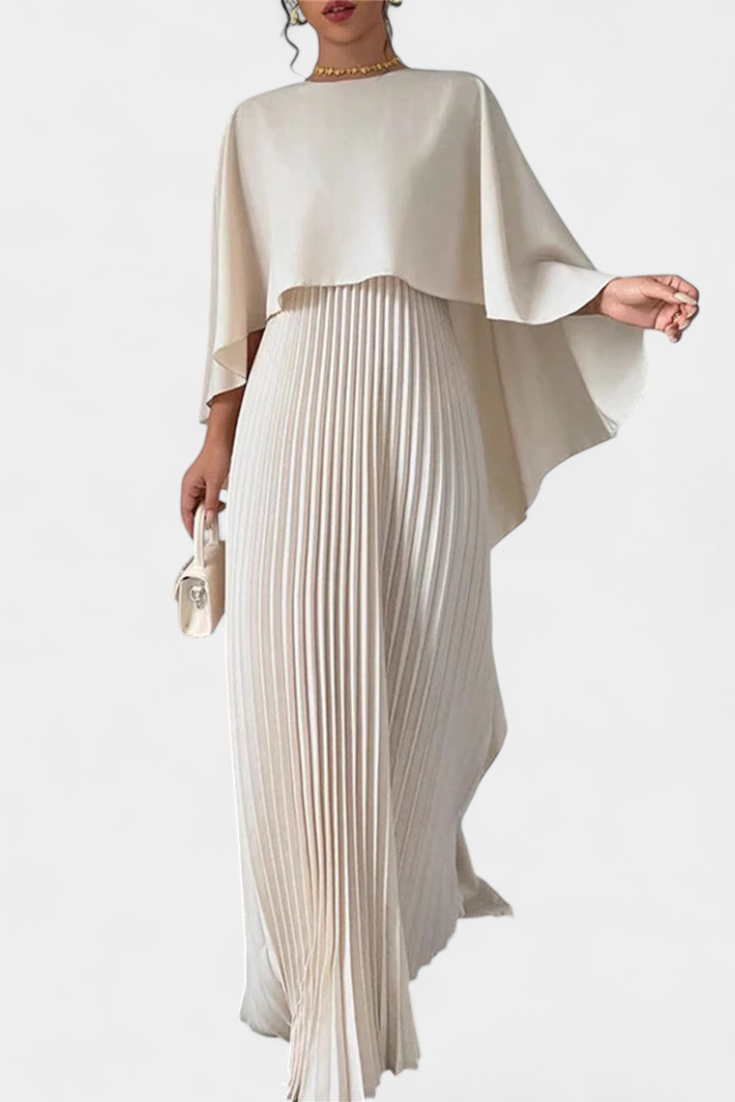 Jane Maxi Dress with High Neck, Pleats and Ruffle Sleeves