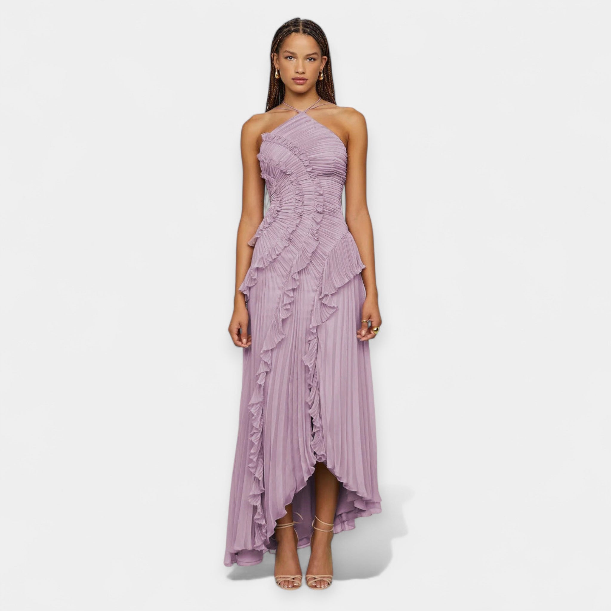 Lilac Midi Dress with Ruffles